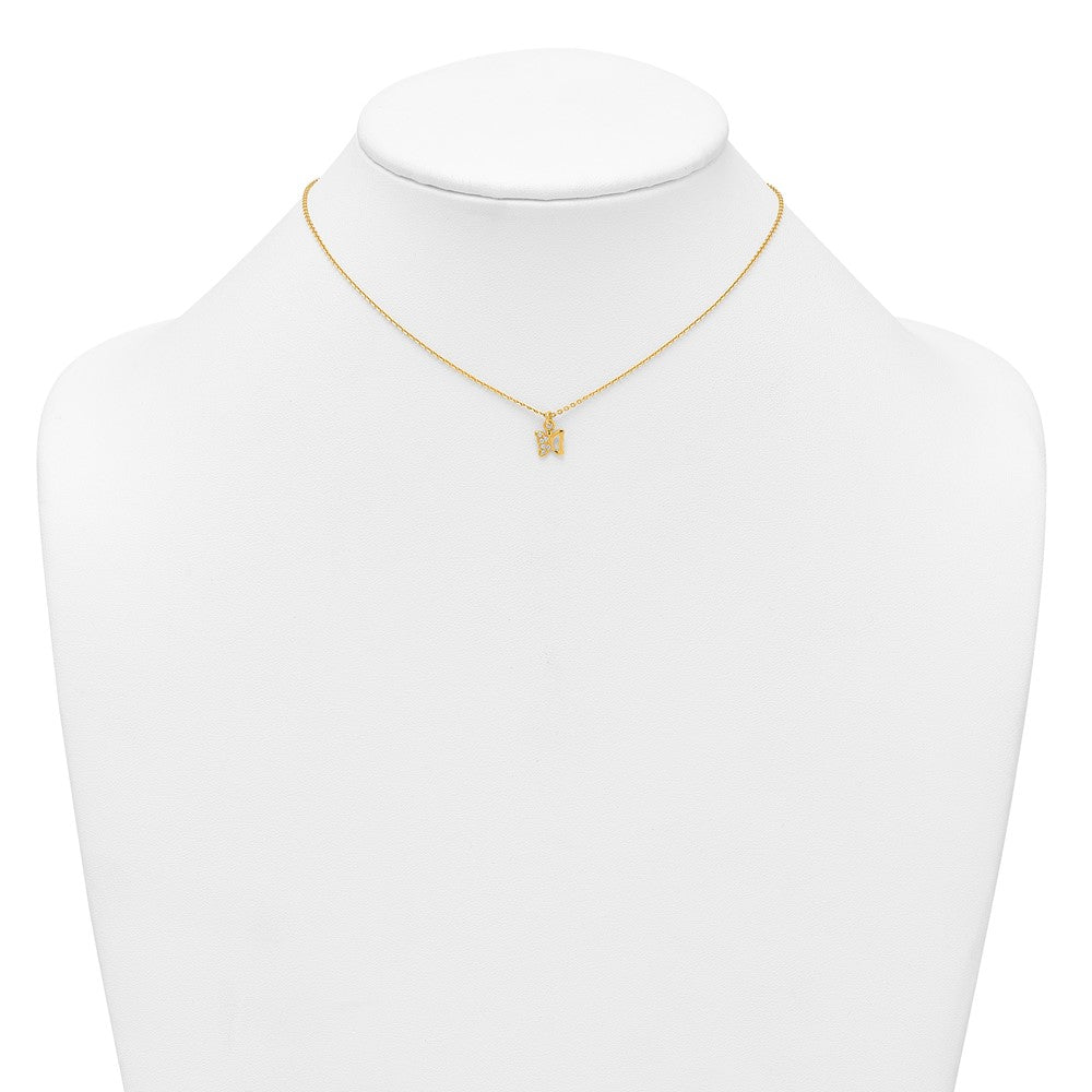 Sterling Silver Gold-tone White CZ Butterfly Childrens 14 inch Necklace and Post Earrings Set