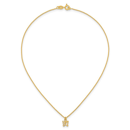 Sterling Silver Gold-tone White CZ Butterfly Childrens 14 inch Necklace and Post Earrings Set