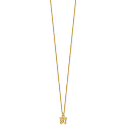Sterling Silver Gold-tone White CZ Butterfly Childrens 14 inch Necklace and Post Earrings Set