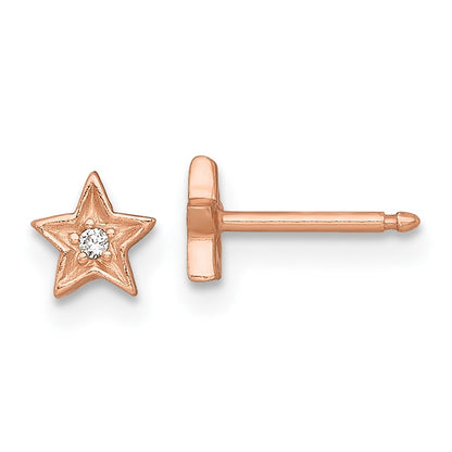 Sterling Silver Rose-tone White CZ Star Childrens 14 inch Necklace and Post Earrings Set