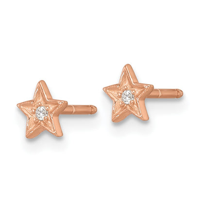 Sterling Silver Rose-tone White CZ Star Childrens 14 inch Necklace and Post Earrings Set