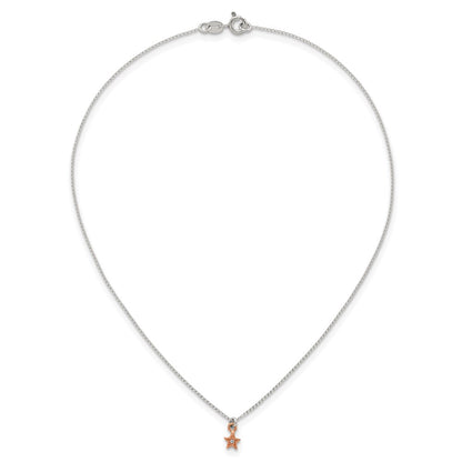 Sterling Silver Rose-tone White CZ Star Childrens 14 inch Necklace and Post Earrings Set