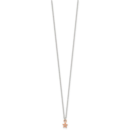 Sterling Silver Rose-tone White CZ Star Childrens 14 inch Necklace and Post Earrings Set