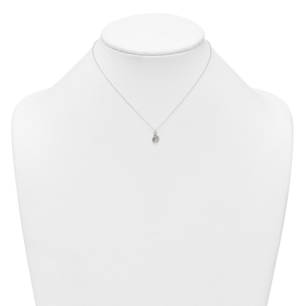 Sterling Silver Polished White CZ Angel Childrens 14 inch Necklace and Post Earrings Set