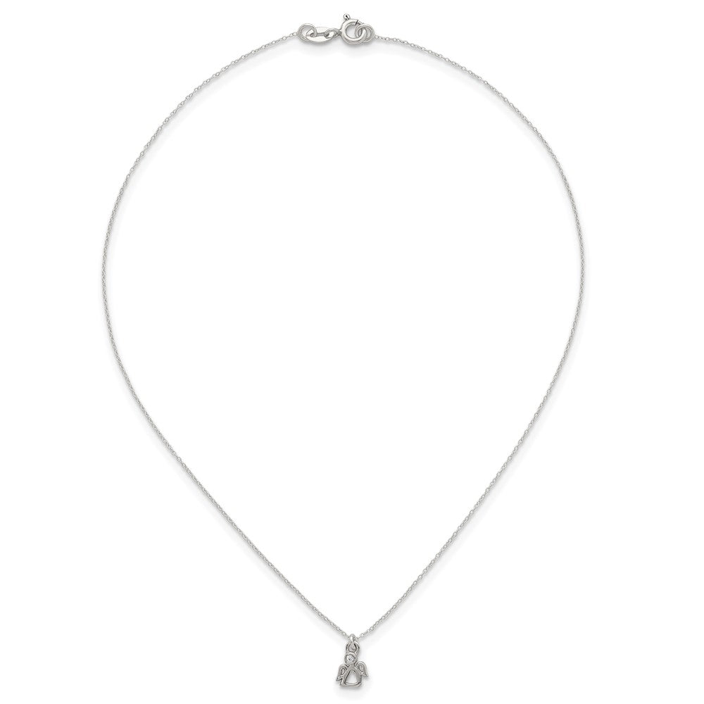 Sterling Silver Polished White CZ Angel Childrens 14 inch Necklace and Post Earrings Set