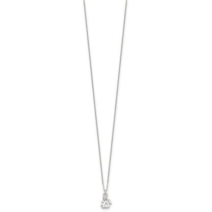 Sterling Silver Polished White CZ Angel Childrens 14 inch Necklace and Post Earrings Set