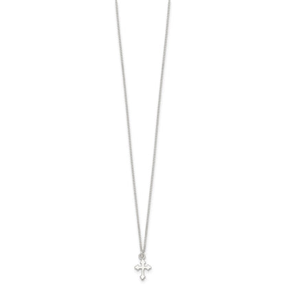Sterling Silver Polished Cross Childrens 14 inch Necklace and Post Earrings Set