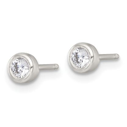 Sterling Silver Polished 4mm White CZ Childrens 14 inch Necklace and Post Earrings Set