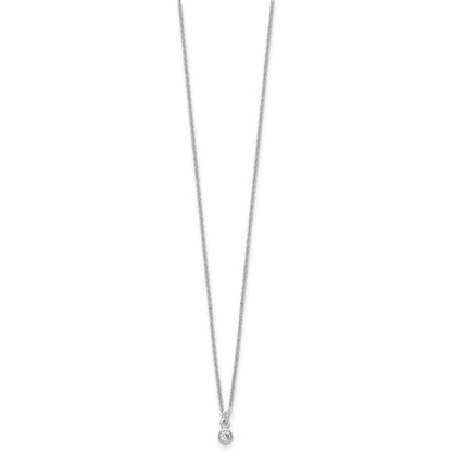 Sterling Silver Polished 4mm White CZ Childrens 14 inch Necklace and Post Earrings Set