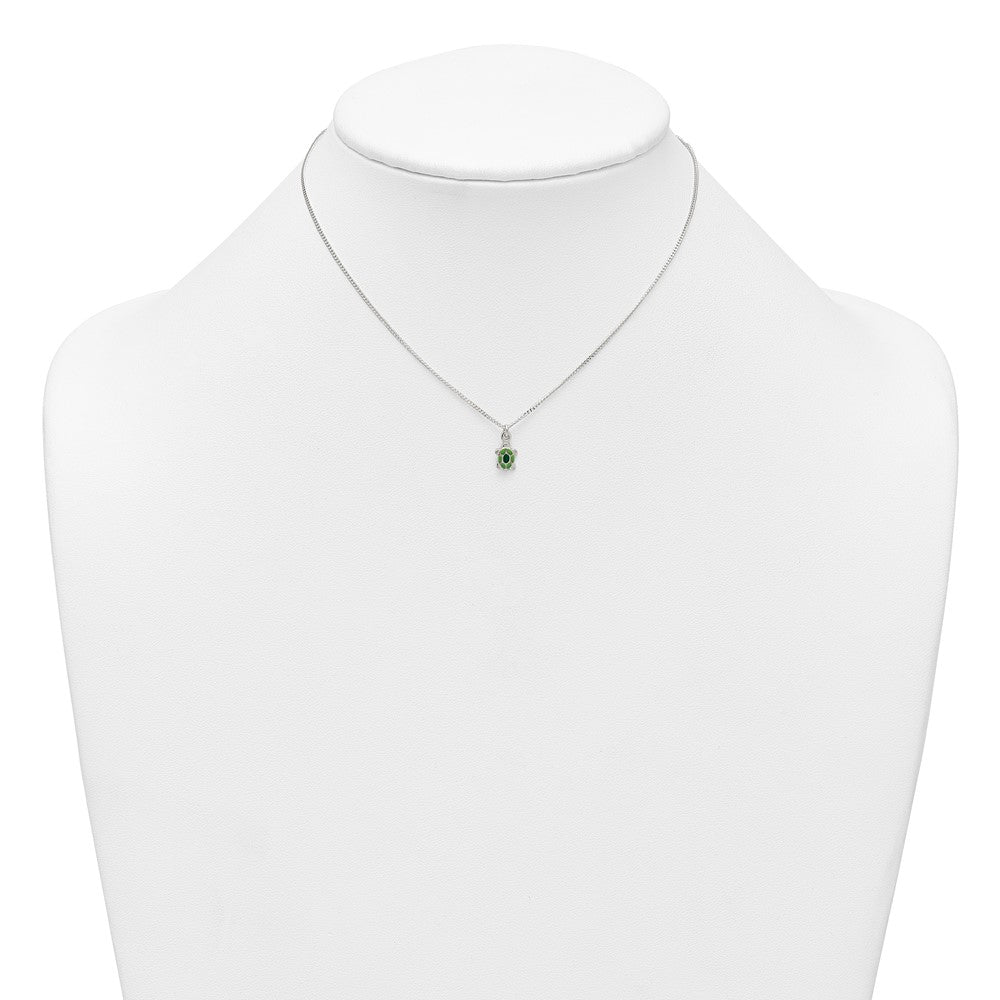 Sterling Silver Polished Green Enameled Turtle Childrens 14 inch Necklace and Post Earrings Set