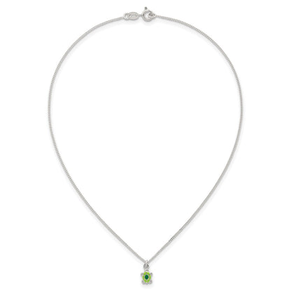 Sterling Silver Polished Green Enameled Turtle Childrens 14 inch Necklace and Post Earrings Set