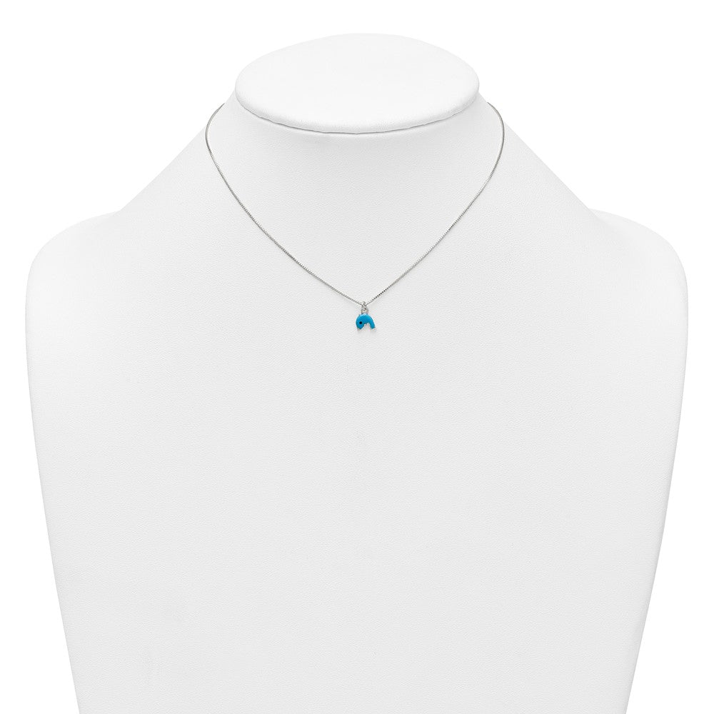 Sterling Silver Polished Blue and Black Enameled Dolphin Childrens 14 inch Necklace and Post Earrings Set