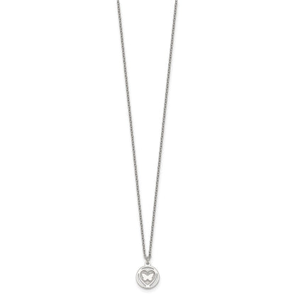 Sterling Silver Polished and Textured Butterfly in Heart Childrens 14 inch Necklace and Post Earrings Set