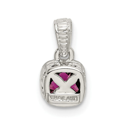 Shey Couture Sterling Silver Rhodium-plated with 14k Accent Polished Cushion-cut Rhodolite Garnet Pendant