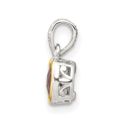 Shey Couture Sterling Silver Rhodium-plated with 14k Accent Polished Cushion-cut Amethyst Pendant