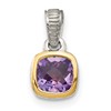 Shey Couture Sterling Silver Rhodium-plated with 14k Accent Polished Cushion-cut Amethyst Pendant