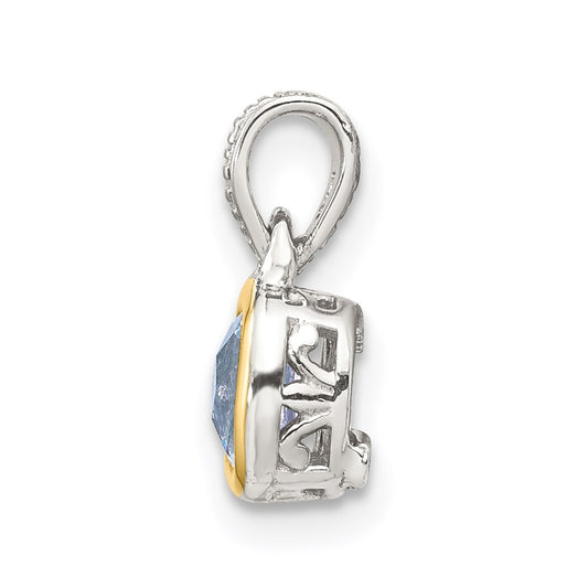 Shey Couture Sterling Silver Rhodium-plated with 14k Accent Polished Cushion-cut Aquamarine Pendant
