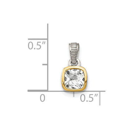 Shey Couture Sterling Silver Rhodium-plated with 14k Accent Polished Cushion-cut White Topaz Pendant