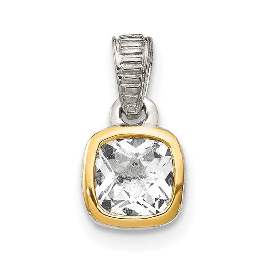 Shey Couture Sterling Silver Rhodium-plated with 14k Accent Polished Cushion-cut White Topaz Pendant