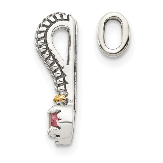 Shey Couture Sterling Silver Antiqued with 14k Accent Polished Pink Tourmaline Chain Slide Pendant