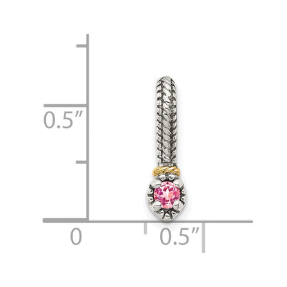 Shey Couture Sterling Silver Antiqued with 14k Accent Polished Pink Tourmaline Chain Slide Pendant