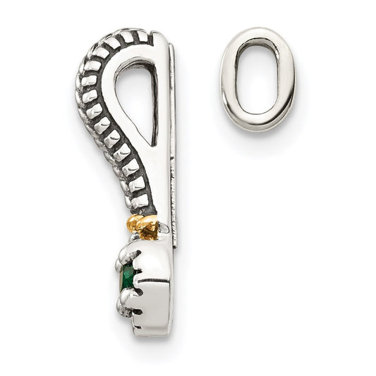 Shey Couture Sterling Silver Antiqued with 14k Accent Polished Created Emerald Chain Slide Pendant