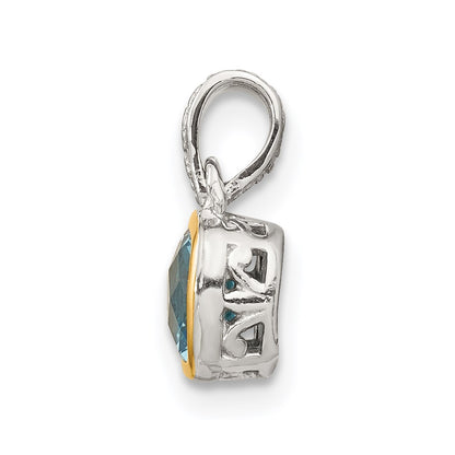 Shey Couture Sterling Silver Rhod-plated with 14k Accent Polished Cushion-cut Light Swiss Blue Topaz Pendant