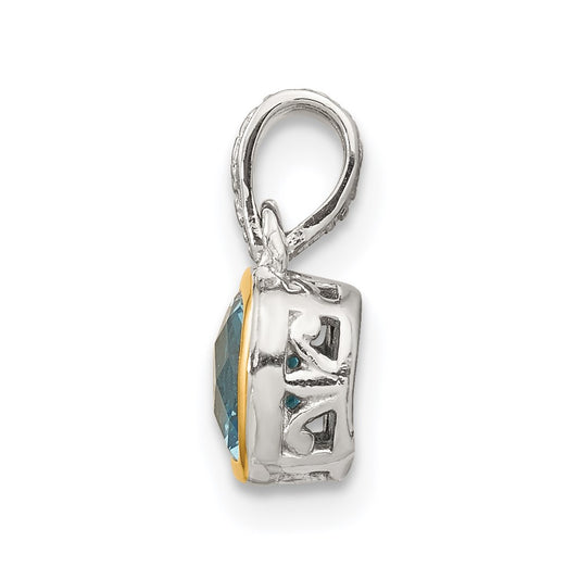 Shey Couture Sterling Silver Rhod-plated with 14k Accent Polished Cushion-cut Light Swiss Blue Topaz Pendant