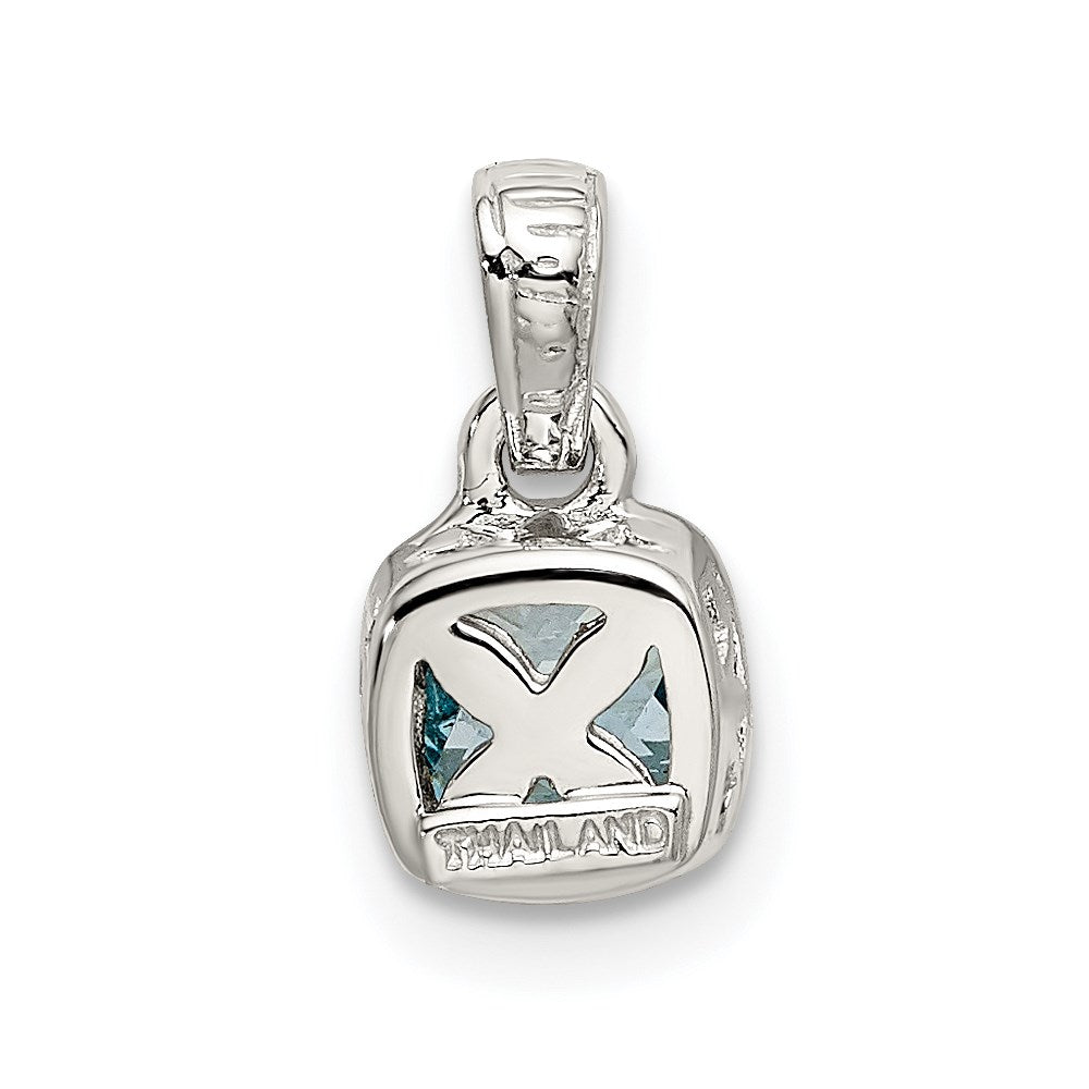 Shey Couture Sterling Silver Rhod-plated with 14k Accent Polished Cushion-cut Light Swiss Blue Topaz Pendant