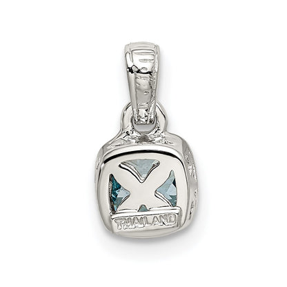 Shey Couture Sterling Silver Rhod-plated with 14k Accent Polished Cushion-cut Light Swiss Blue Topaz Pendant
