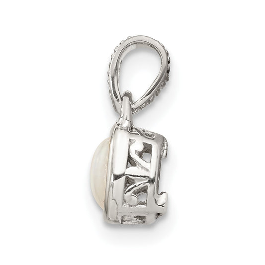 Shey Couture Sterling Silver Rhodium-plated with 14k Accent Polished Cushion-cut Milky Opal Pendant