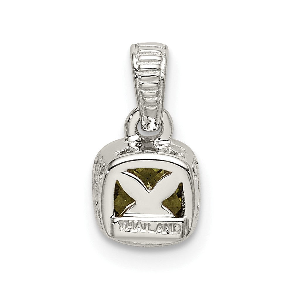 Shey Couture Sterling Silver Rhodium-plated with 14k Accent Polished Cushion-cut Peridot Pendant