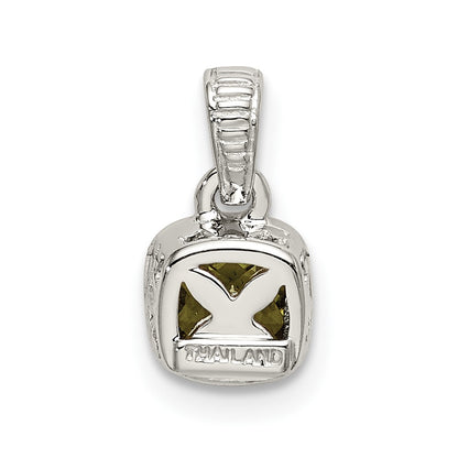 Shey Couture Sterling Silver Rhodium-plated with 14k Accent Polished Cushion-cut Peridot Pendant