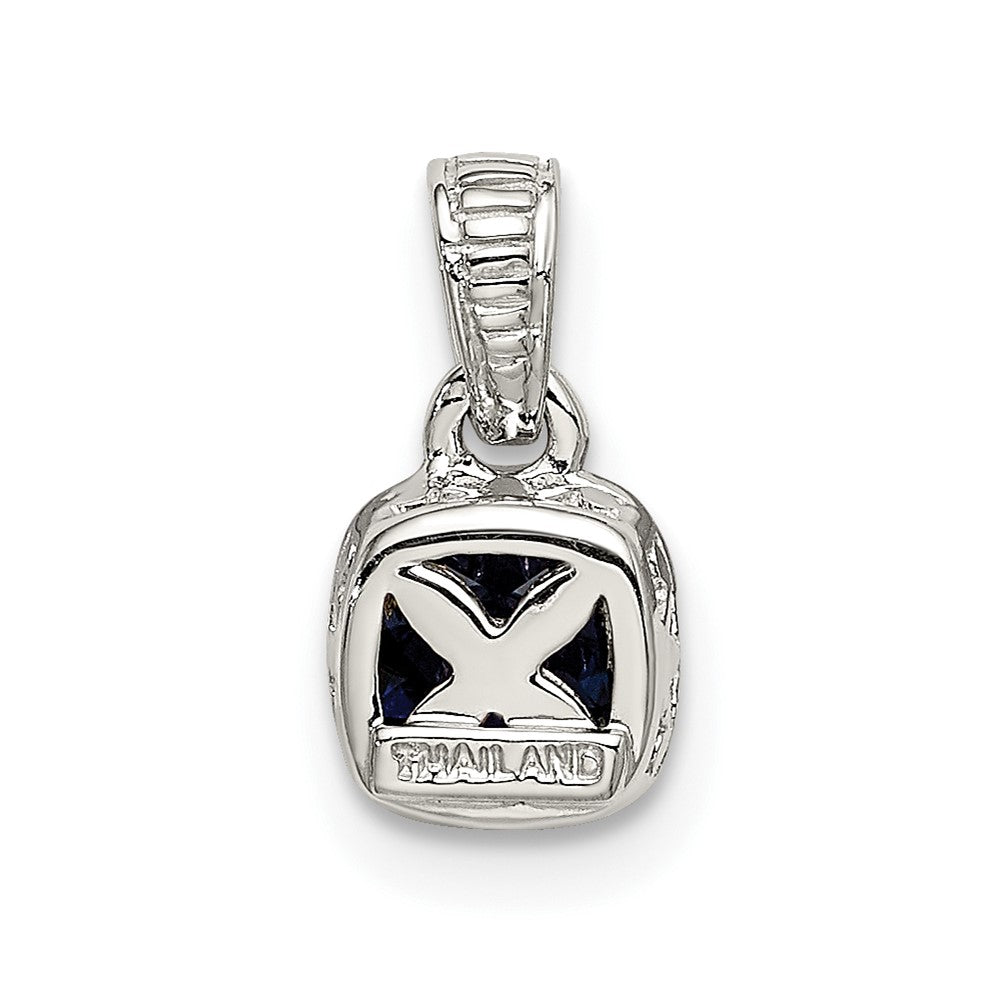 Shey Couture Sterling Silver Rhodium-plated with 14k Accent Polished Cushion-cut Created Sapphire Pendant
