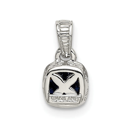 Shey Couture Sterling Silver Rhodium-plated with 14k Accent Polished Cushion-cut Created Sapphire Pendant