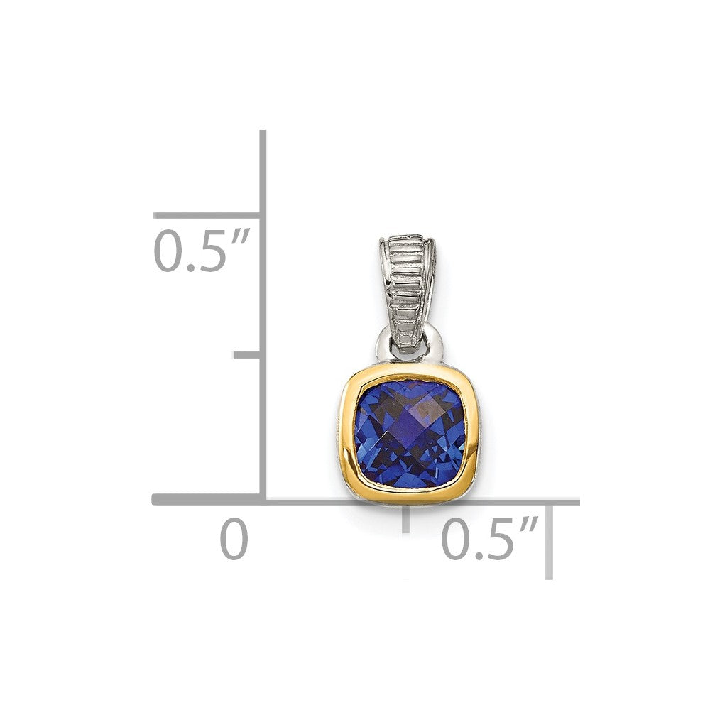 Shey Couture Sterling Silver Rhodium-plated with 14k Accent Polished Cushion-cut Created Sapphire Pendant
