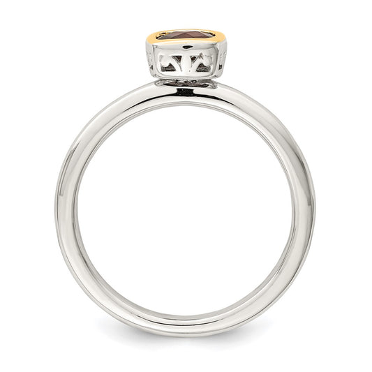 Shey Couture Sterling Silver Rhodium-plated with 14K Accent Polished Cushion-cut Garnet Ring