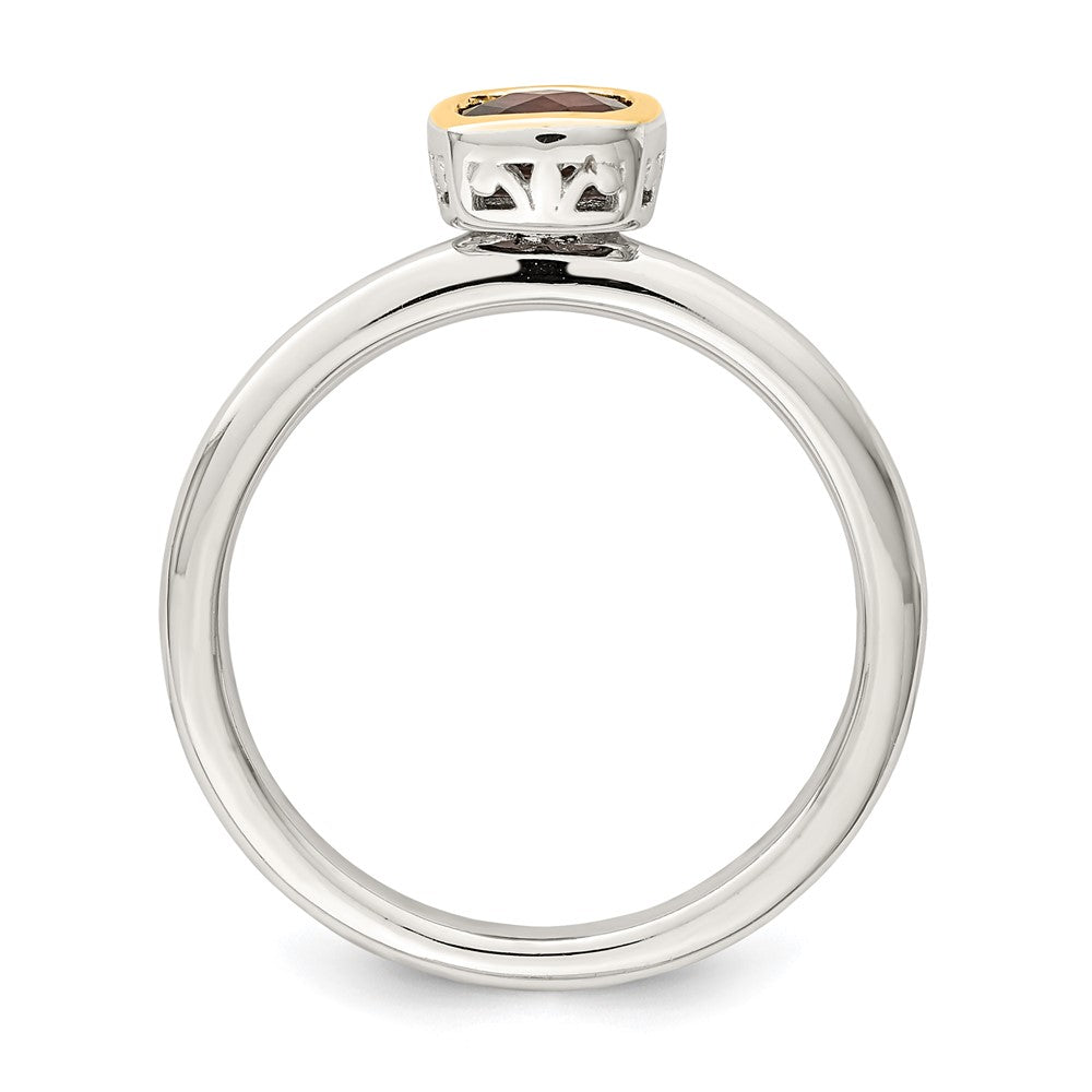 Shey Couture Sterling Silver Rhodium-plated with 14K Accent Polished Cushion-cut Garnet Ring