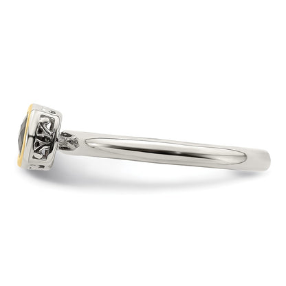 Shey Couture Sterling Silver Rhodium-plated with 14K Accent Polished Cushion-cut Garnet Ring