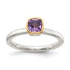 Shey Couture Sterling Silver Rhodium-plated with 14K Accent Polished Cushion-cut Amethyst Ring