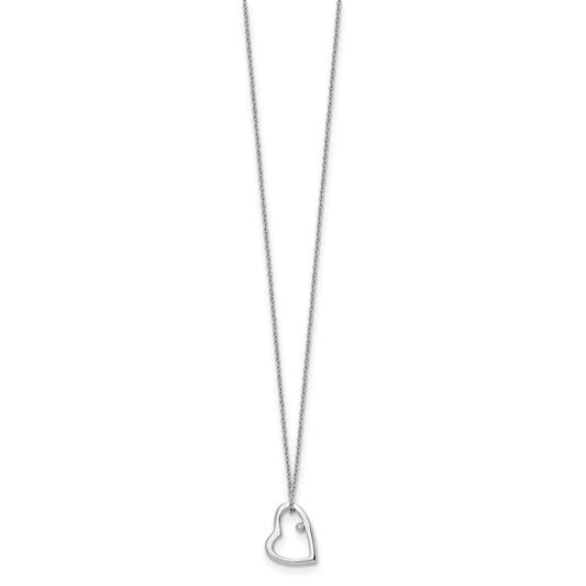 White Ice Sterling Silver Rhodium-plated 18 Inch Diamond Open Heart Necklace with 2 Inch Extender