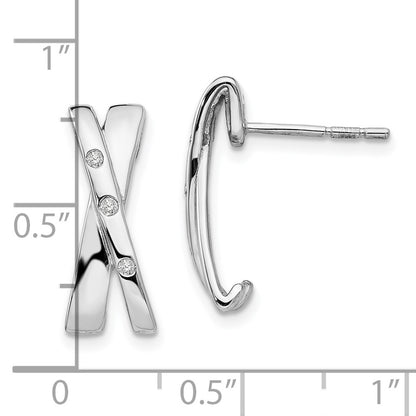 White Ice Sterling Silver Rhodium-plated Diamond Crossover Post Earrings