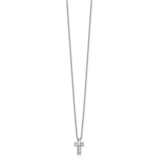 White Ice Sterling Silver Rhodium-plated 18 Inch Diamond Cross Necklace with 2 Inch Extender