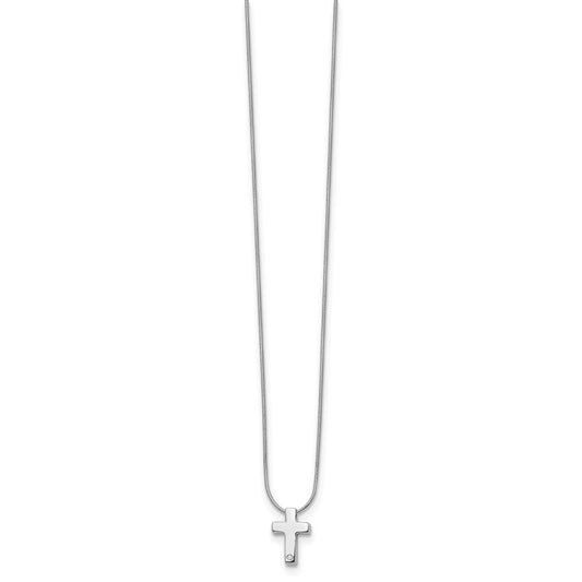 White Ice Sterling Silver Rhodium-plated 18 Inch Diamond Cross Necklace with 2 Inch Extender