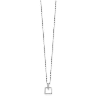 White Ice Sterling Silver Rhodium-plated 18 Inch Diamond Open Squared Necklace with 2 Inch Extender