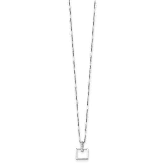 White Ice Sterling Silver Rhodium-plated 18 Inch Diamond Open Squared Necklace with 2 Inch Extender