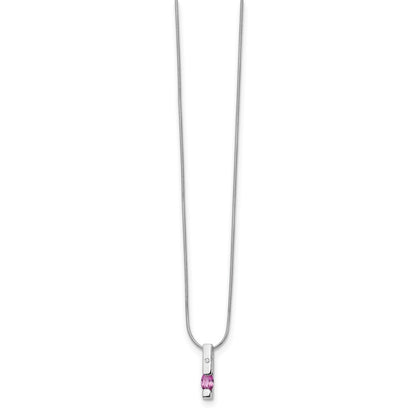 White Ice Sterling Silver Rhodium-plated 18 Inch Diamond and Pink Tourmaline Necklace with 2 Inch Extender