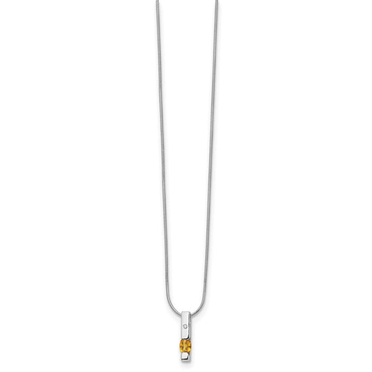 White Ice Sterling Silver Rhodium-plated 18 inch Diamond and Citrine Necklace with 2 inch Extender