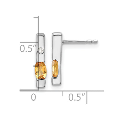 White Ice Sterling Silver  Rhodium-plated Diamond and Citrine Post Earrings