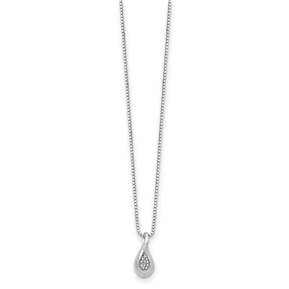 White Ice Sterling Silver Rhodium-plated 18 Inch Diamond Teardrop Necklace with 2 Inch Extender